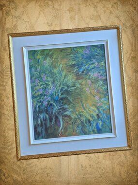 Forgotten Gardens 🥀🧚‍♂️ Claude Monet Irises Framed Art Print Golden Wood Frame